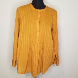 J.Jill 100% cotton tucked blouse gold color S